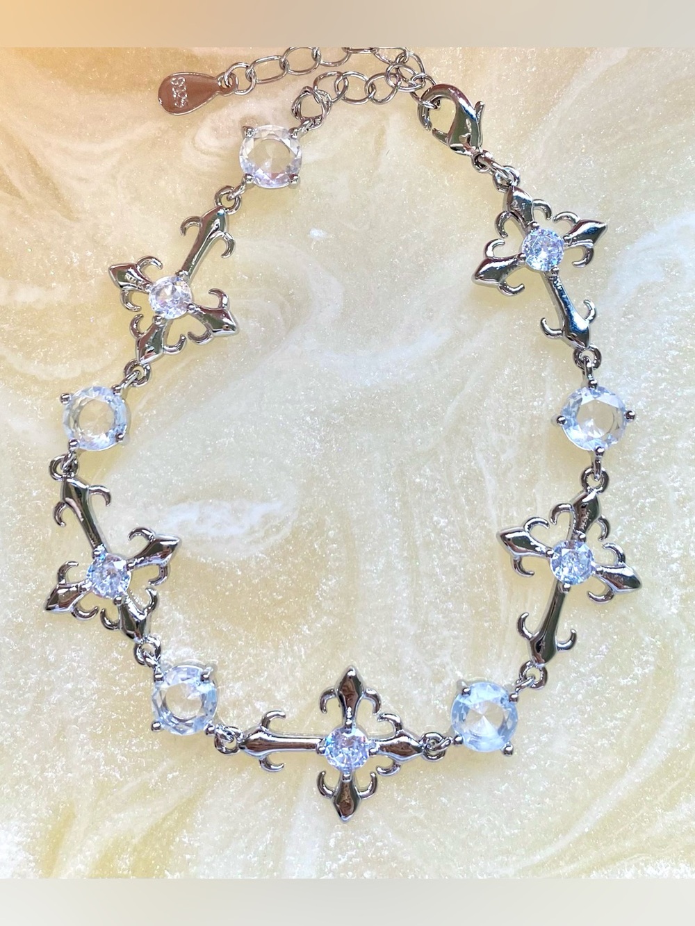 Silver Crystal Fleur Bracelet - Silver